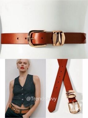 ANTHROPOLOGIE Structured Keeper Belt Brown Leather Gold Buckle Size Large NWT